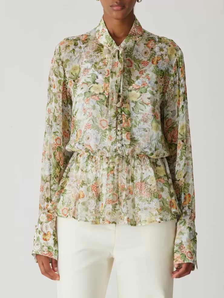 All Over Floral On Viscose Chiffon Tie Front Blouse In >REBECCA TAYLOR Cheap