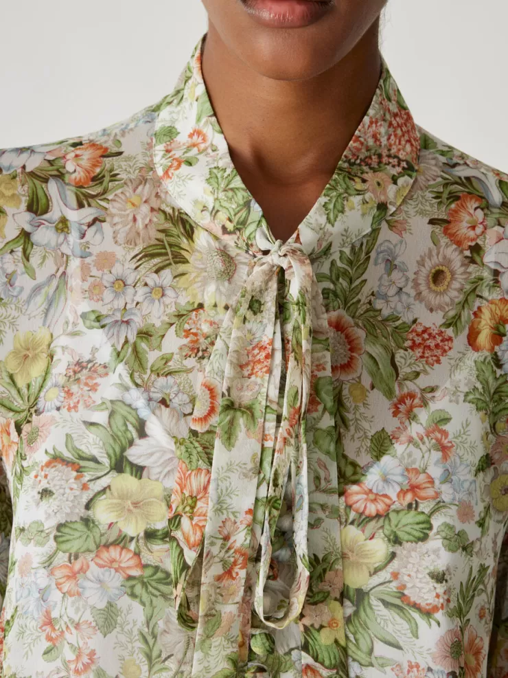 All Over Floral On Viscose Chiffon Tie Front Blouse In >REBECCA TAYLOR Cheap