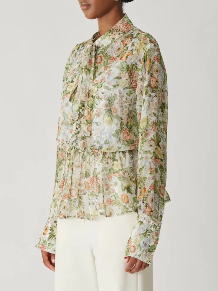 All Over Floral On Viscose Chiffon Tie Front Blouse In >REBECCA TAYLOR Cheap