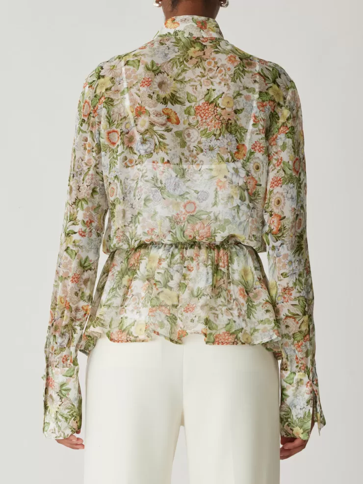 All Over Floral On Viscose Chiffon Tie Front Blouse In >REBECCA TAYLOR Cheap