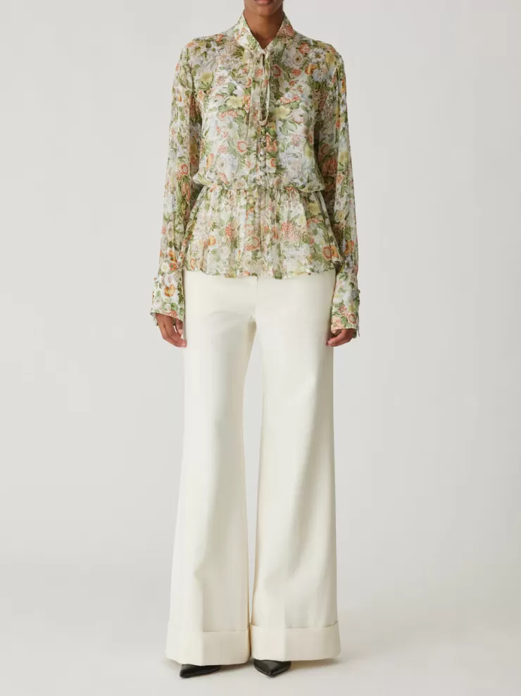 All Over Floral On Viscose Chiffon Tie Front Blouse In >REBECCA TAYLOR Cheap