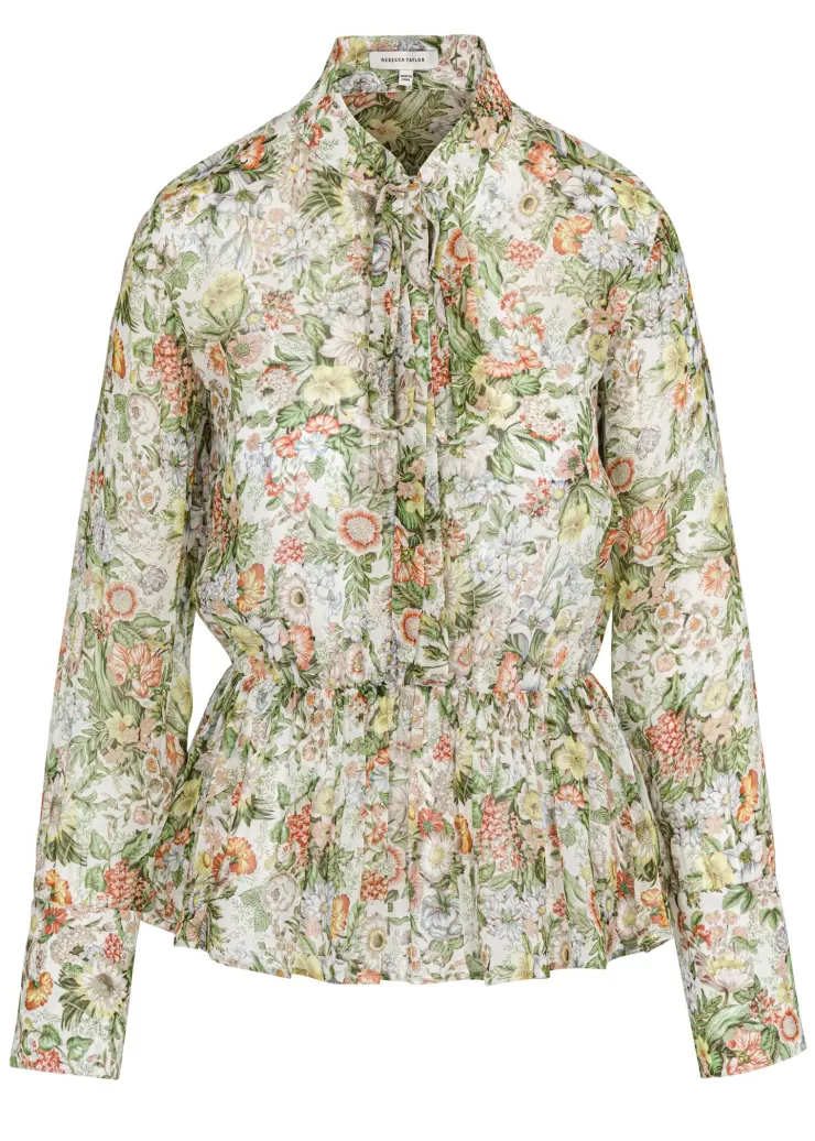 All Over Floral On Viscose Chiffon Tie Front Blouse In >REBECCA TAYLOR Cheap