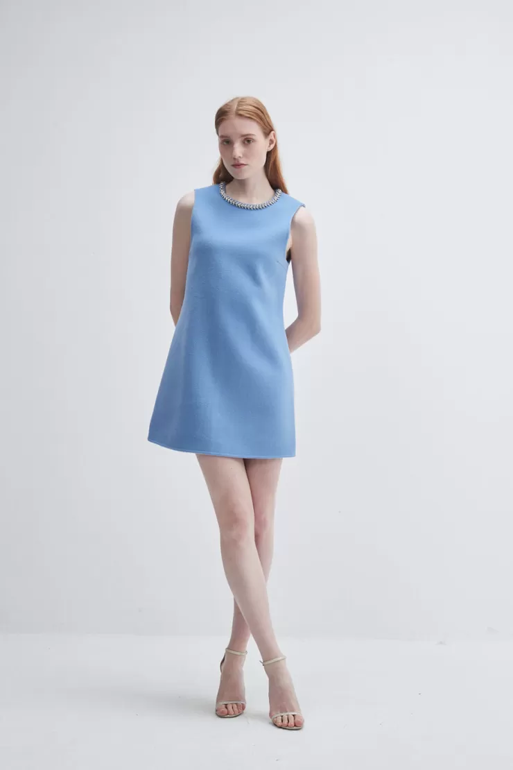 Cashmere Crystal Trim Dress In >PISSENLIT Fashion