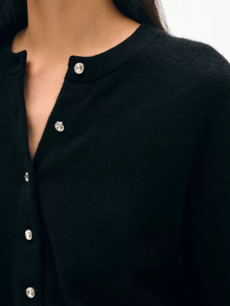 Cashmere Rhinestone Button Sweater Cardigan In >WHITE AND WARREN Fashion