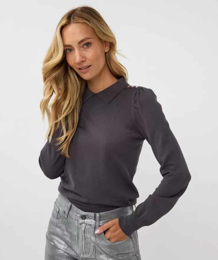 Collared Button Detail Sweater In >ESQUALO Hot