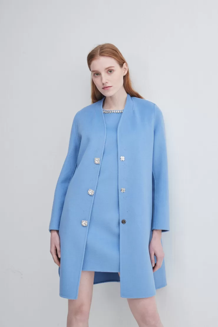 Crystal Button Lady Coat In Blue>PISSENLIT Cheap