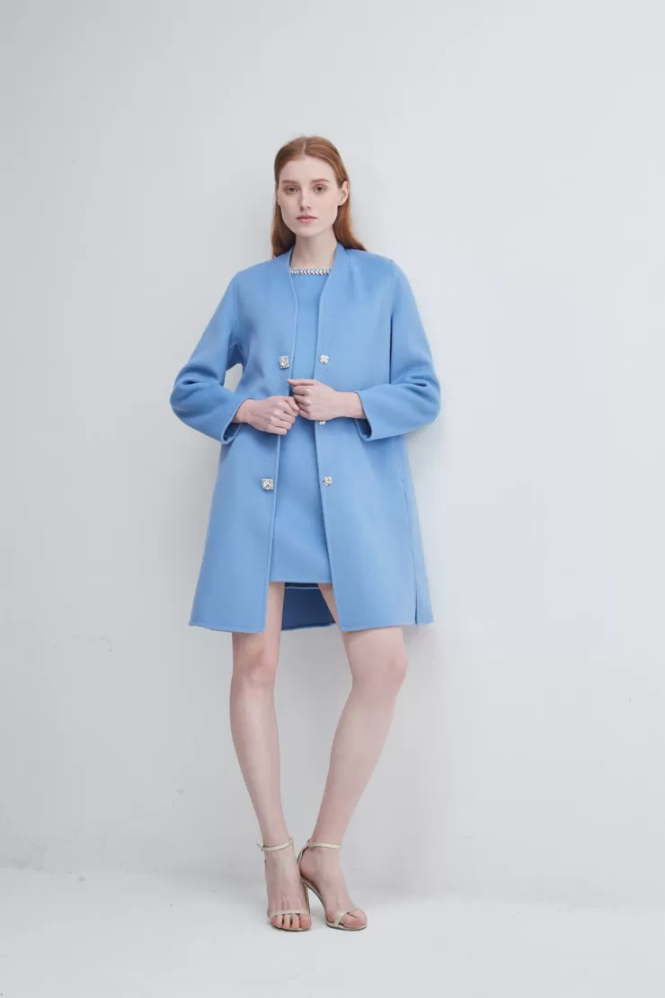 Crystal Button Lady Coat In Blue>PISSENLIT Cheap