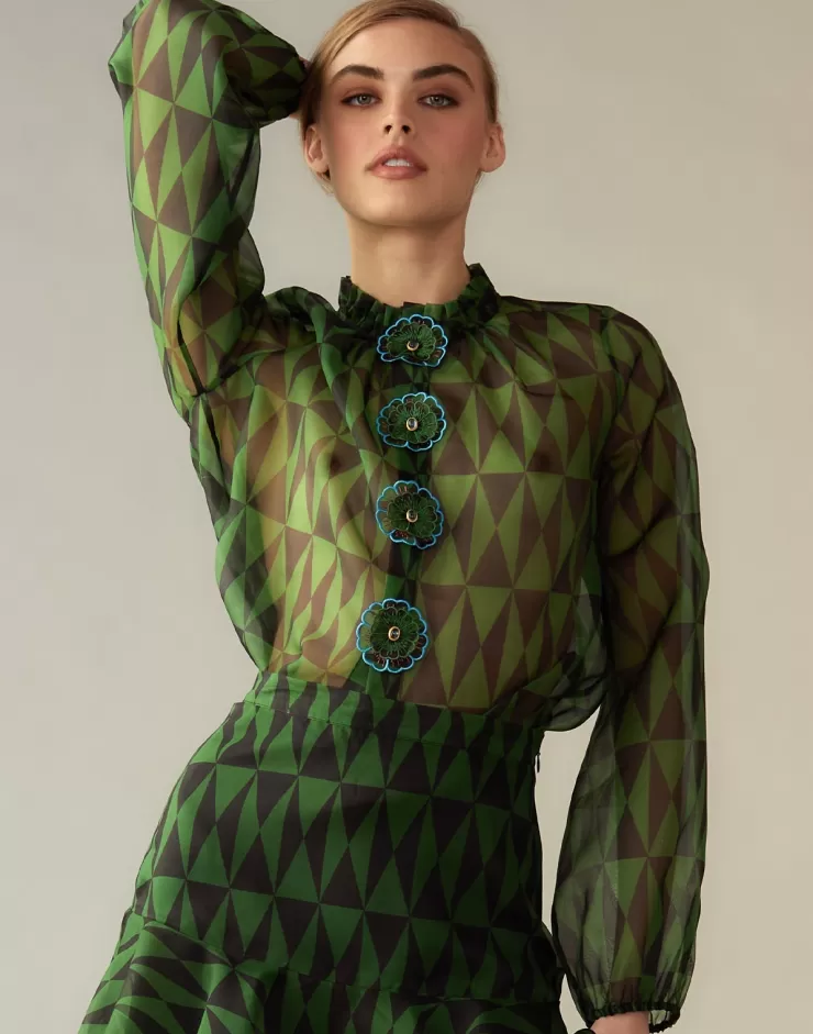 Evergreen Silk Organza Shirt In >CYNTHIA ROWLEY Cheap