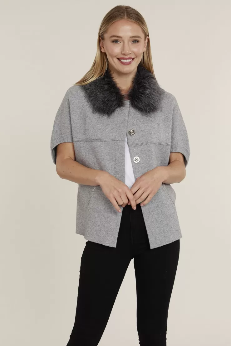 Faux Fur Collar Knit Cardigan In >DOLCE CABO Shop