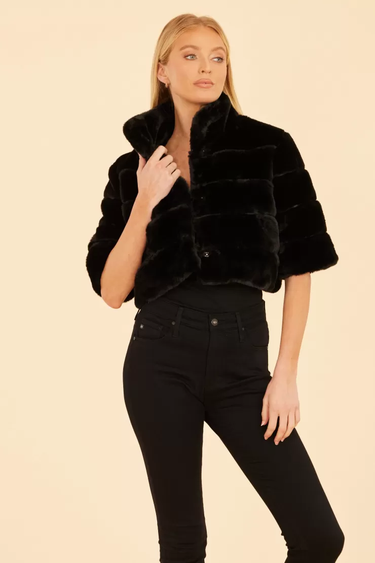 Faux Fur Paneled Cropped Jacket In >DOLCE CABO Fashion