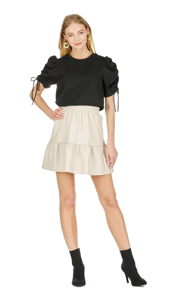 Faux Leather Ruffle Hem Skirt In >JOY JOY Cheap