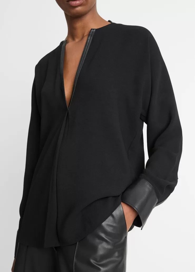 Faux Leather Trim Dolman Sleeve Blouse In >VINCE Best Sale