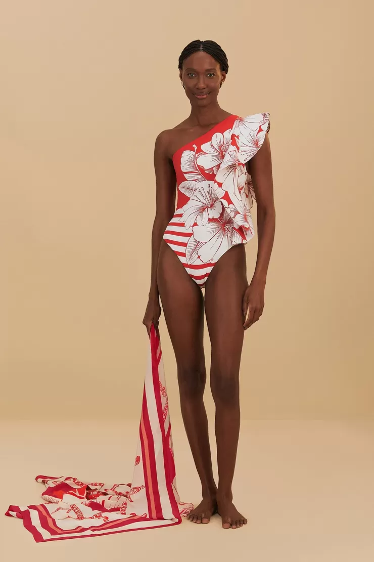 Floral Chains One Shoulder Swimsuit In Red>FARM RIO Best Sale