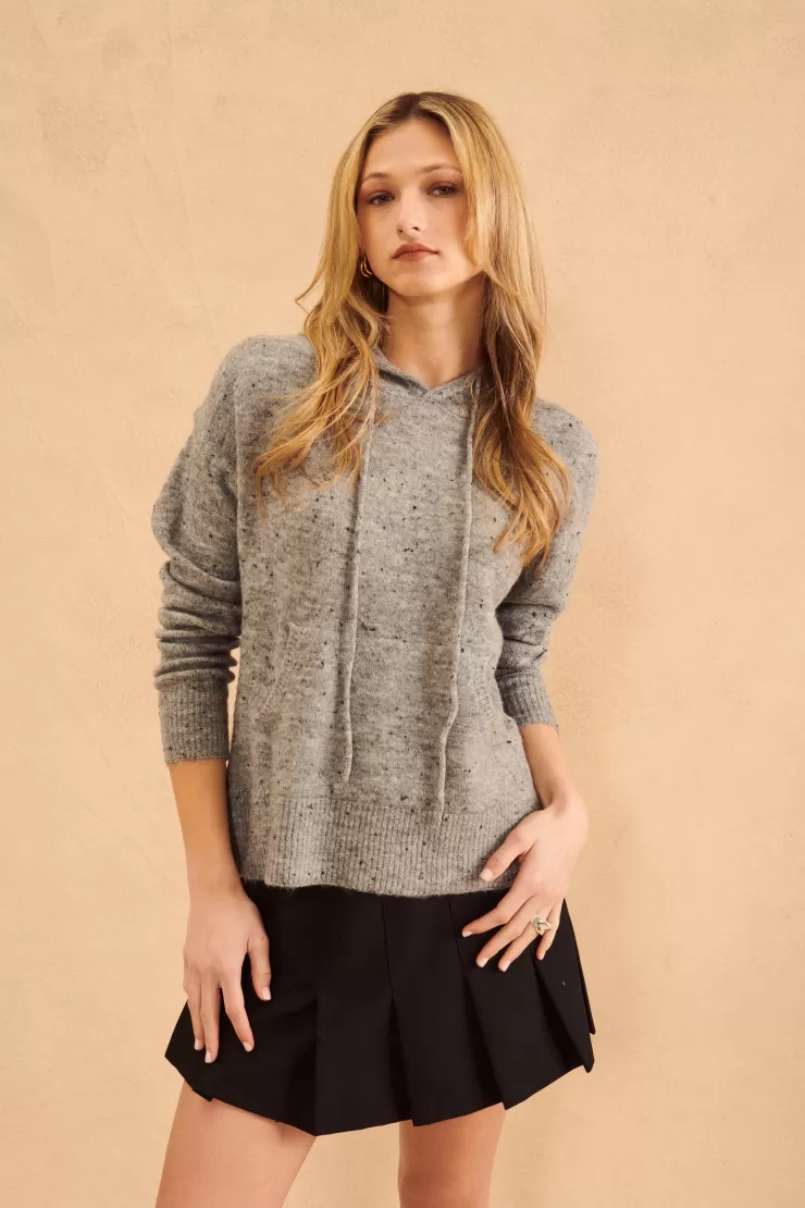 Heathered Hooded Sweater In Overcast >JOHN + JENN Best