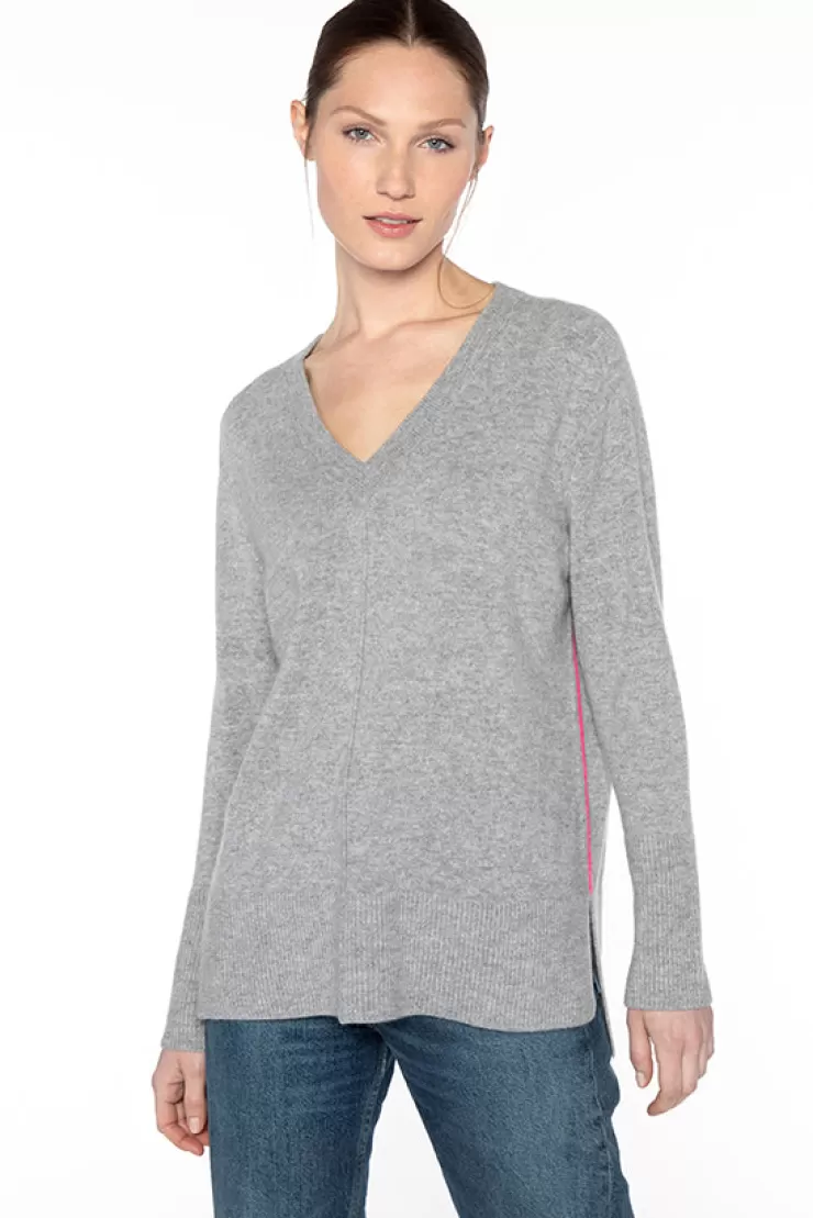 Hi-Low Piped Each V Neck Sweater In /Rosetta>KINROSS CASHMERE Clearance