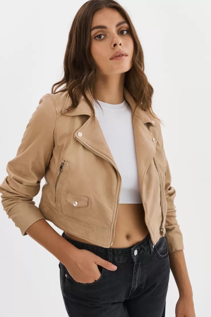 Janika Cropped Leather Biker Jacket In >LAMARQUE Outlet