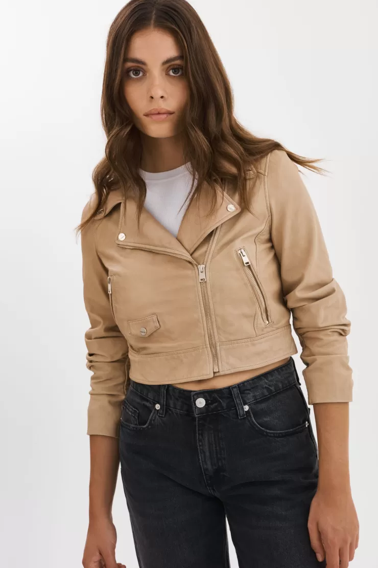 Janika Cropped Leather Biker Jacket In >LAMARQUE Outlet