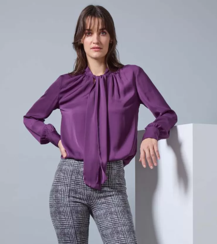 Janis Tie Neck Top In Plum>LYSSE New