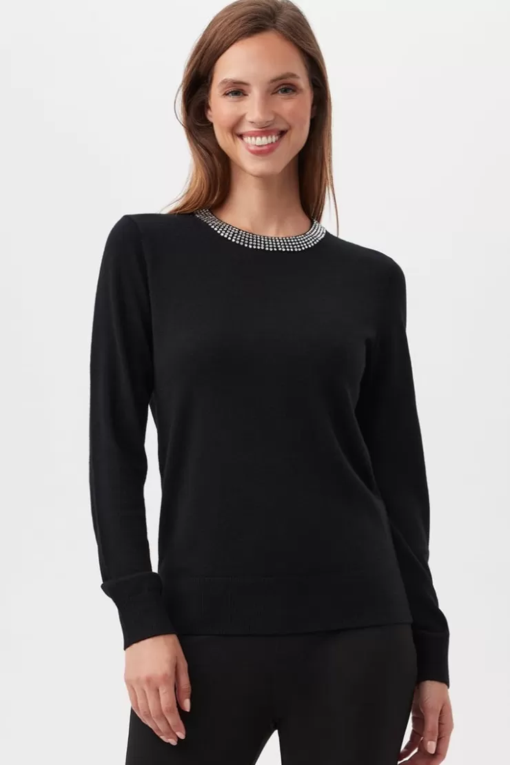 Laelia Rhinestone Trim Sweater In >TRINA TURK Cheap