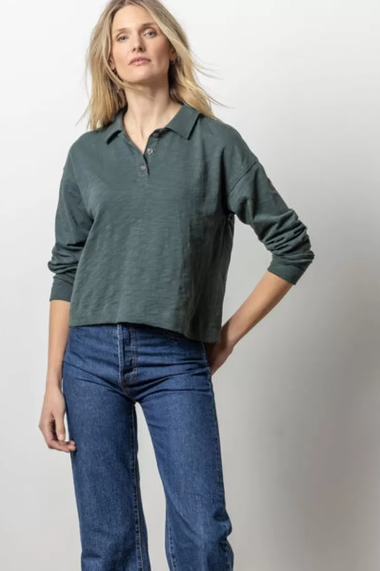 Long Sleeve Drop Shoulder Polo In Evegreen>LILLA P Shop