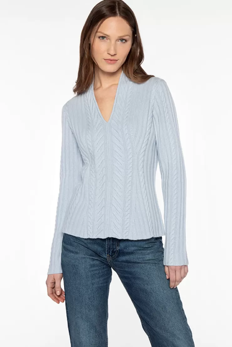 Luxe Cable Vee Sweater In >KINROSS CASHMERE Shop