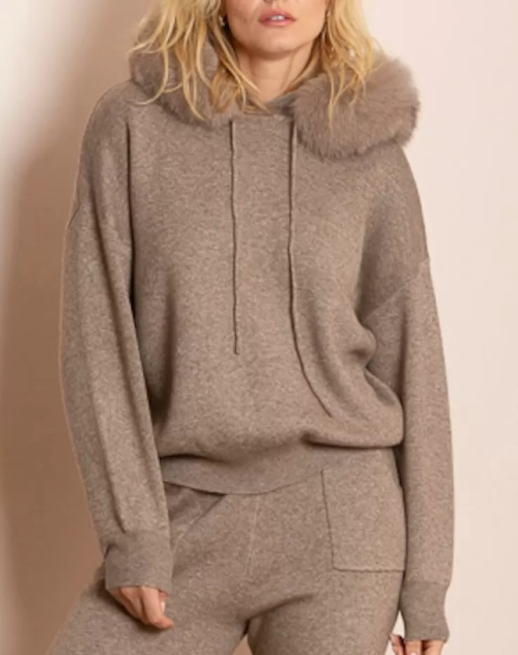 Madilyn Hooded Sweater With Detachable Faux Fur Trim In >JESSIE LIU Fashion
