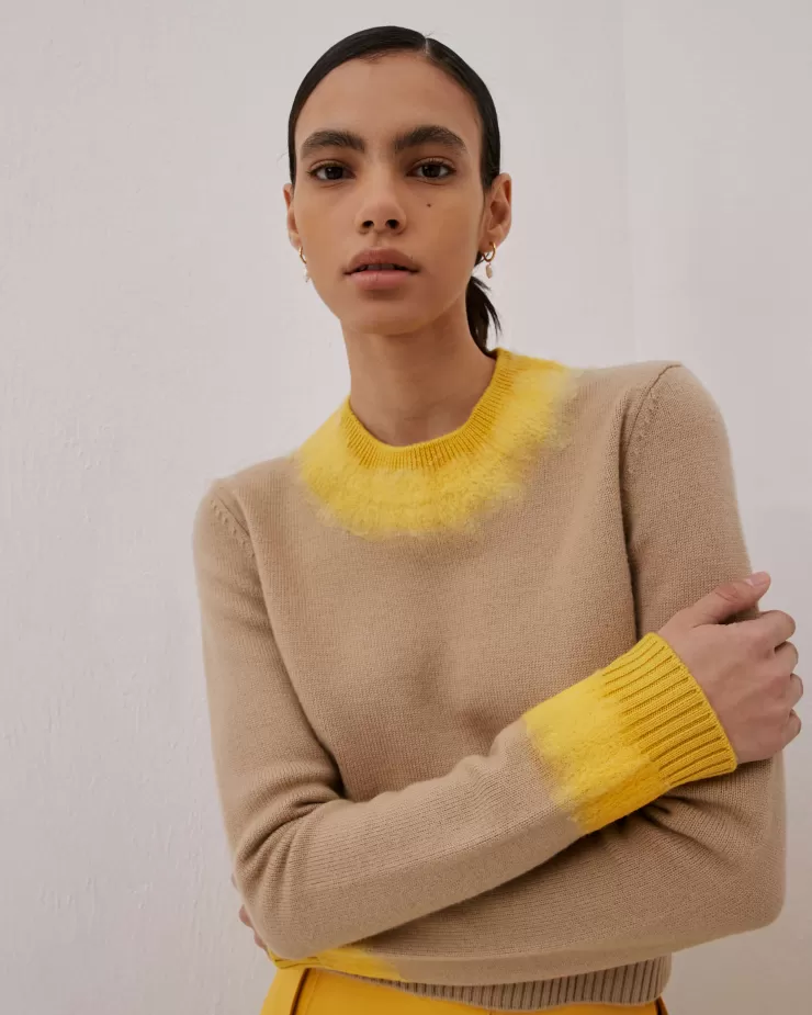 Marlene Two-Tone Pullover With Handmade Needling In Yellow>BEATRICE Cheap