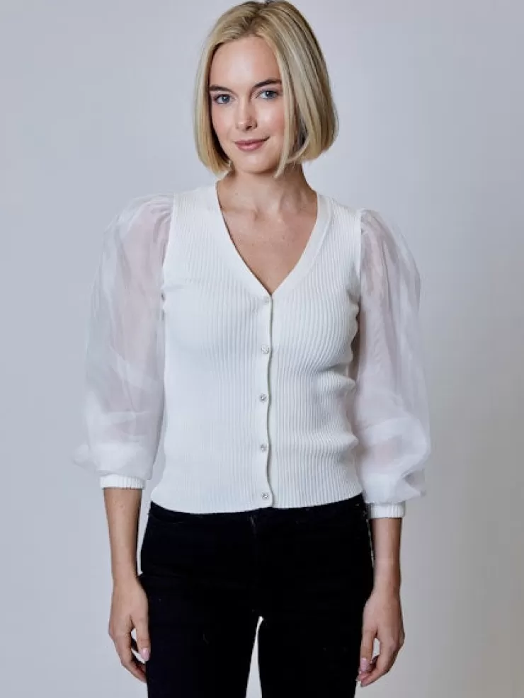 Mix Media Button Down Rib Cardigan In >DESIGN HISTORY Best Sale