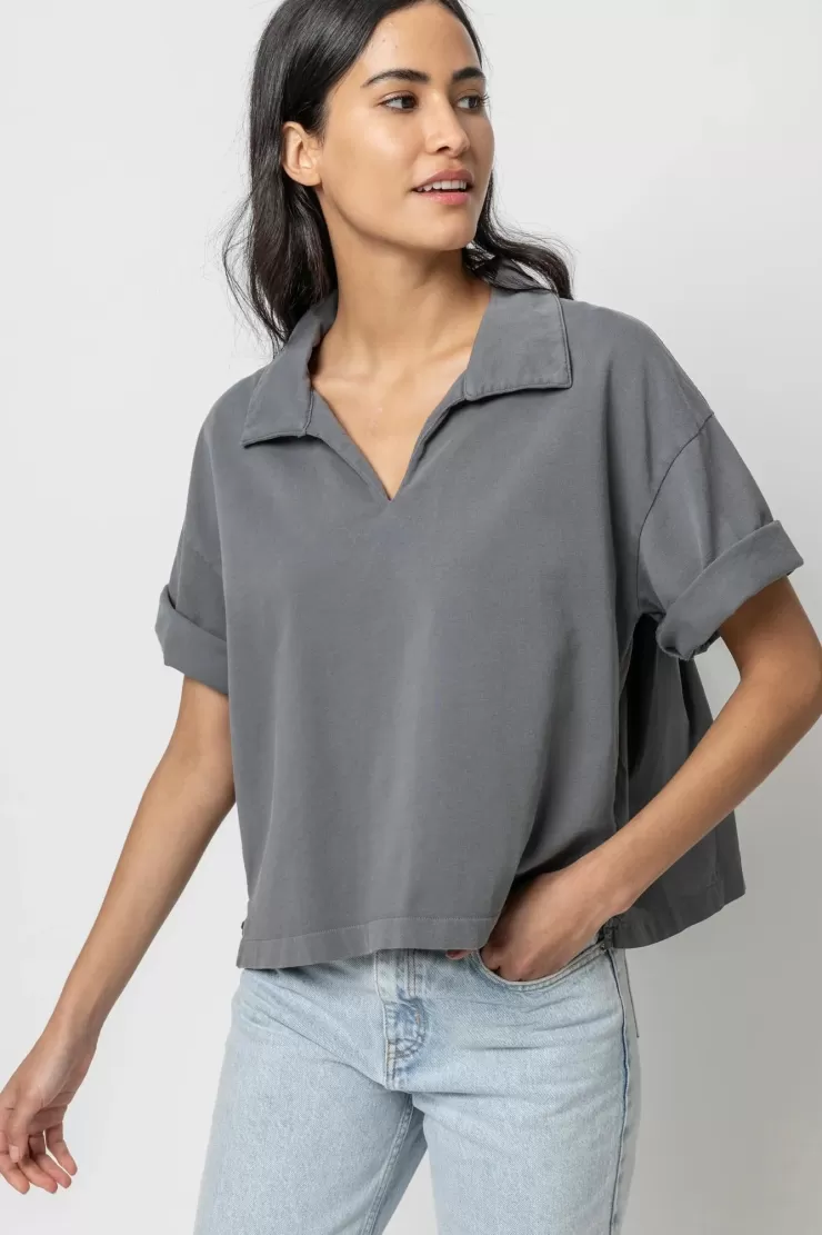 Mixed Media Collared Top In >LILLA P Shop