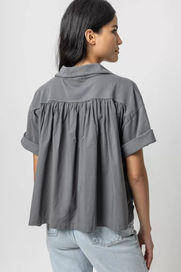 Mixed Media Collared Top In >LILLA P Shop