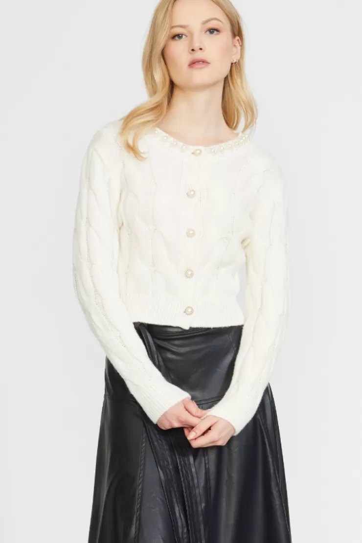 Pearl Trim Cable Knit Cardigan In >STELLAH Outlet