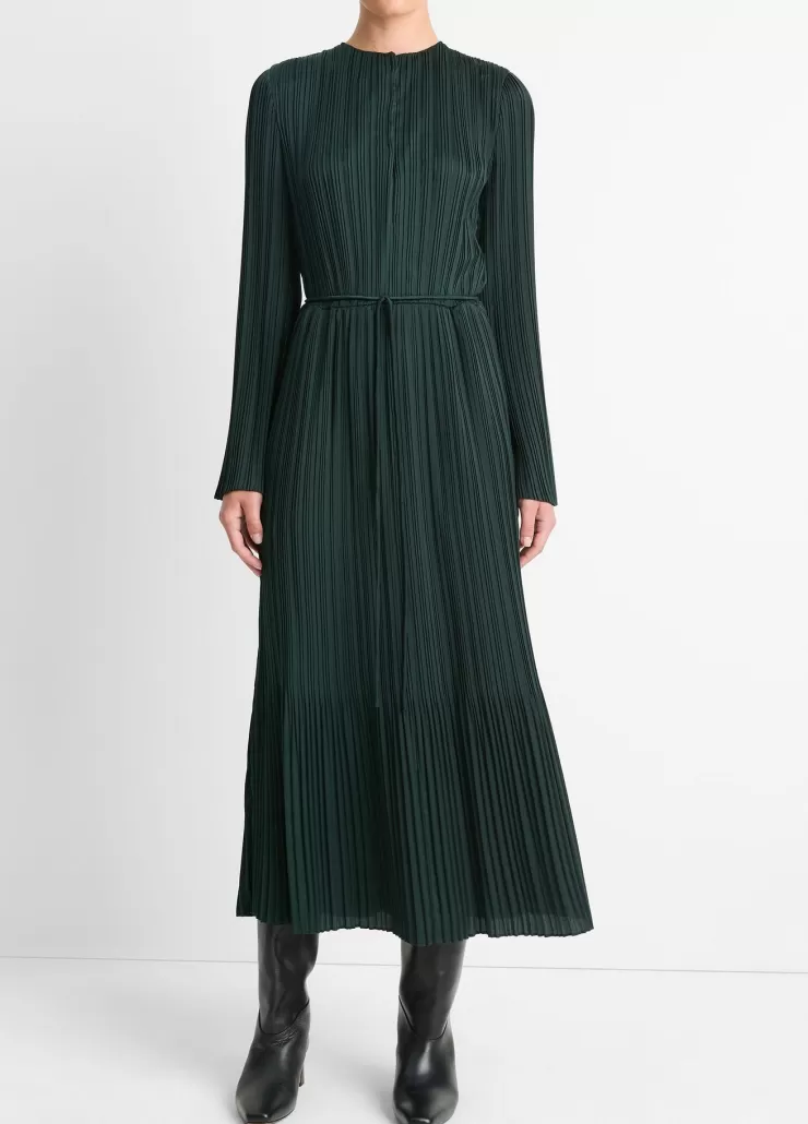 Pleated Satin Long Sleeve Dress In >VINCE New
