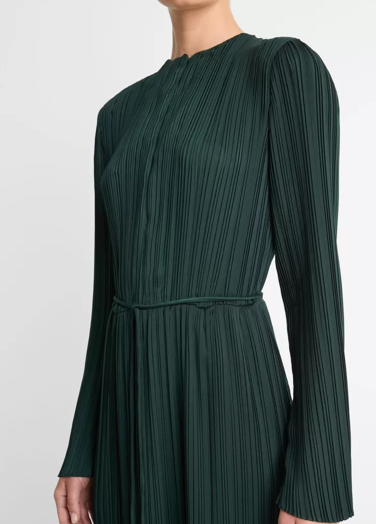 Pleated Satin Long Sleeve Dress In >VINCE New