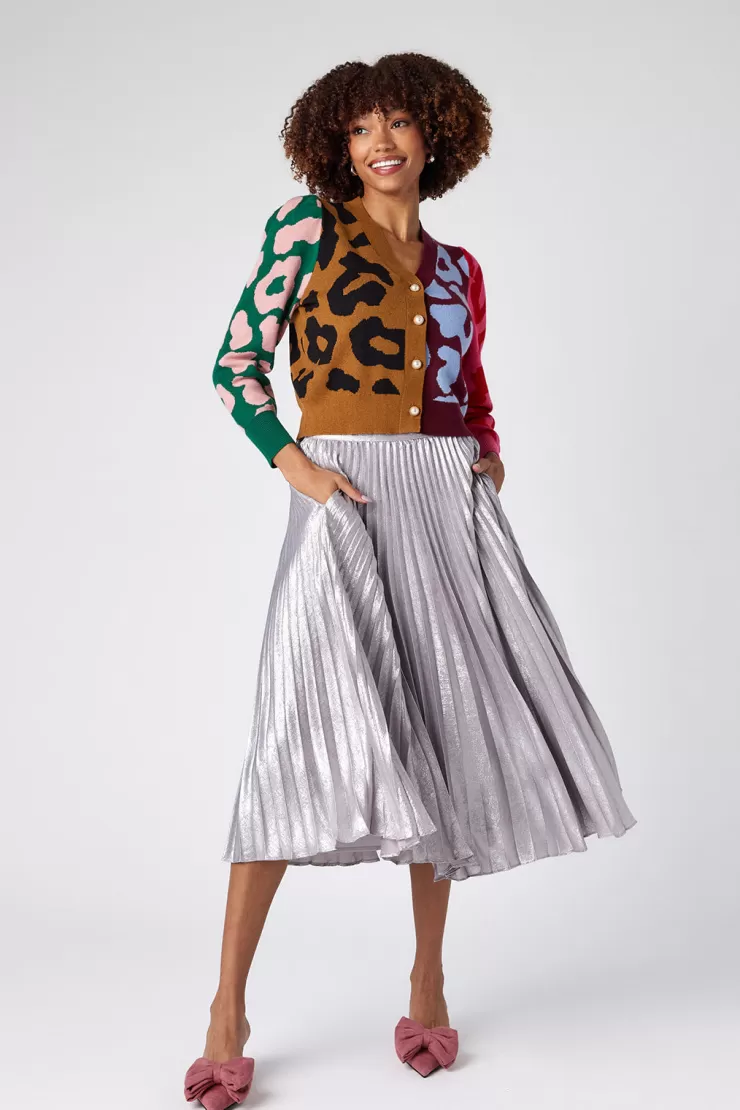 Pleated Tinsel Midi Skirt In >CROSBY Best