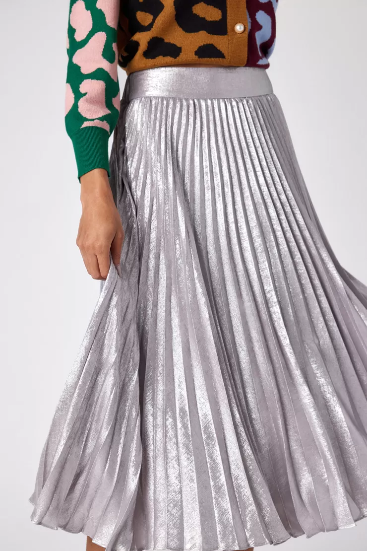 Pleated Tinsel Midi Skirt In >CROSBY Best