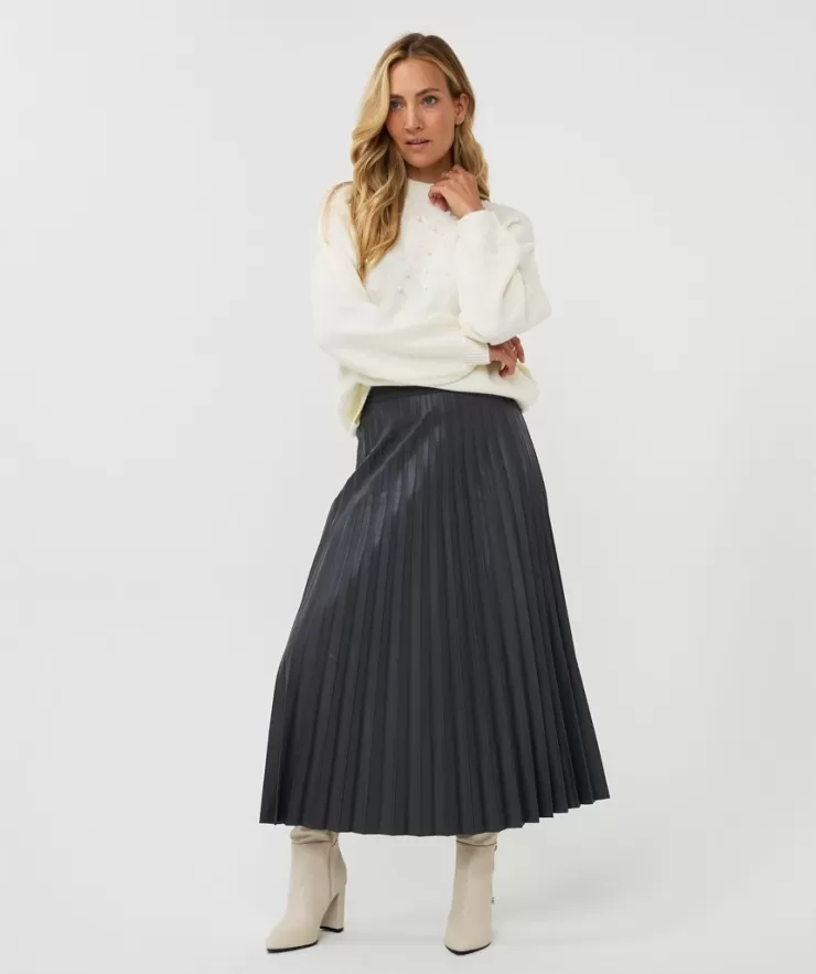 Plisse Vegan Leather Midi Skirt In >ESQUALO Outlet