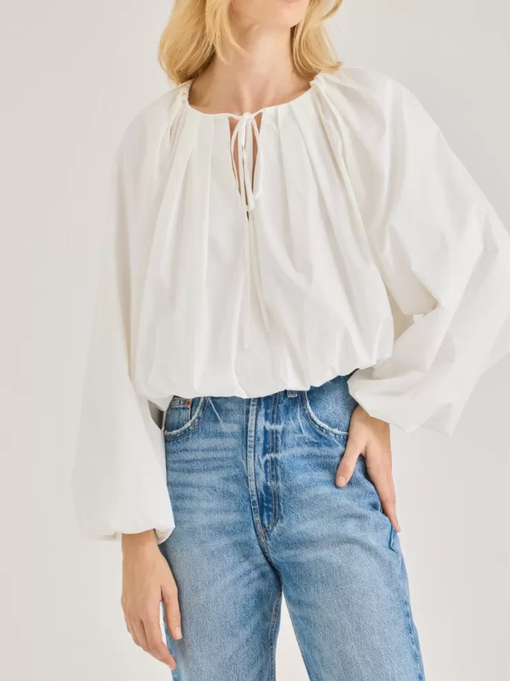 Rhodes Poplin Bubble Hem Top In >REBECCA TAYLOR Store