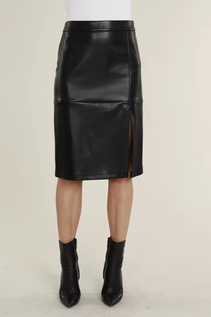 Vegan Leather Pencil Skirt With Slit In >DOLCE CABO New