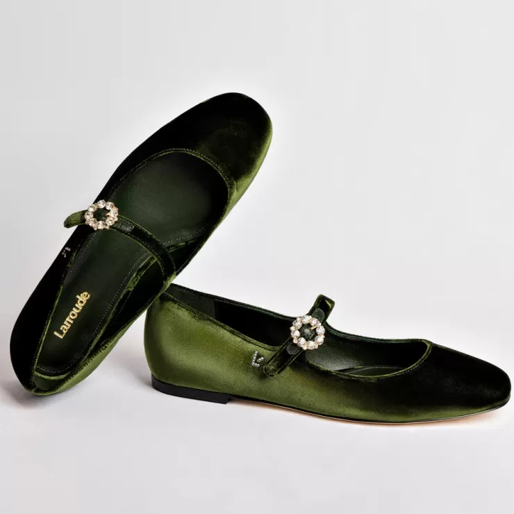 Velvet Mary Jane Flat In Green>Larroude Flash Sale