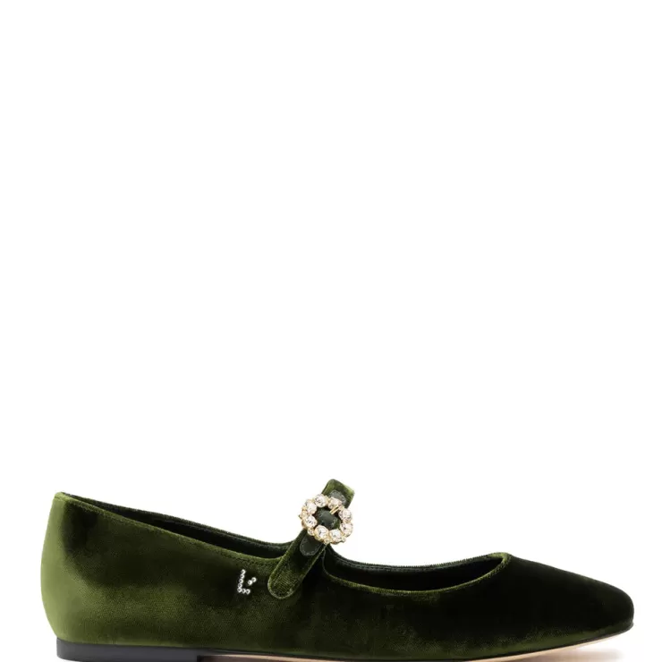 Velvet Mary Jane Flat In Green>Larroude Flash Sale